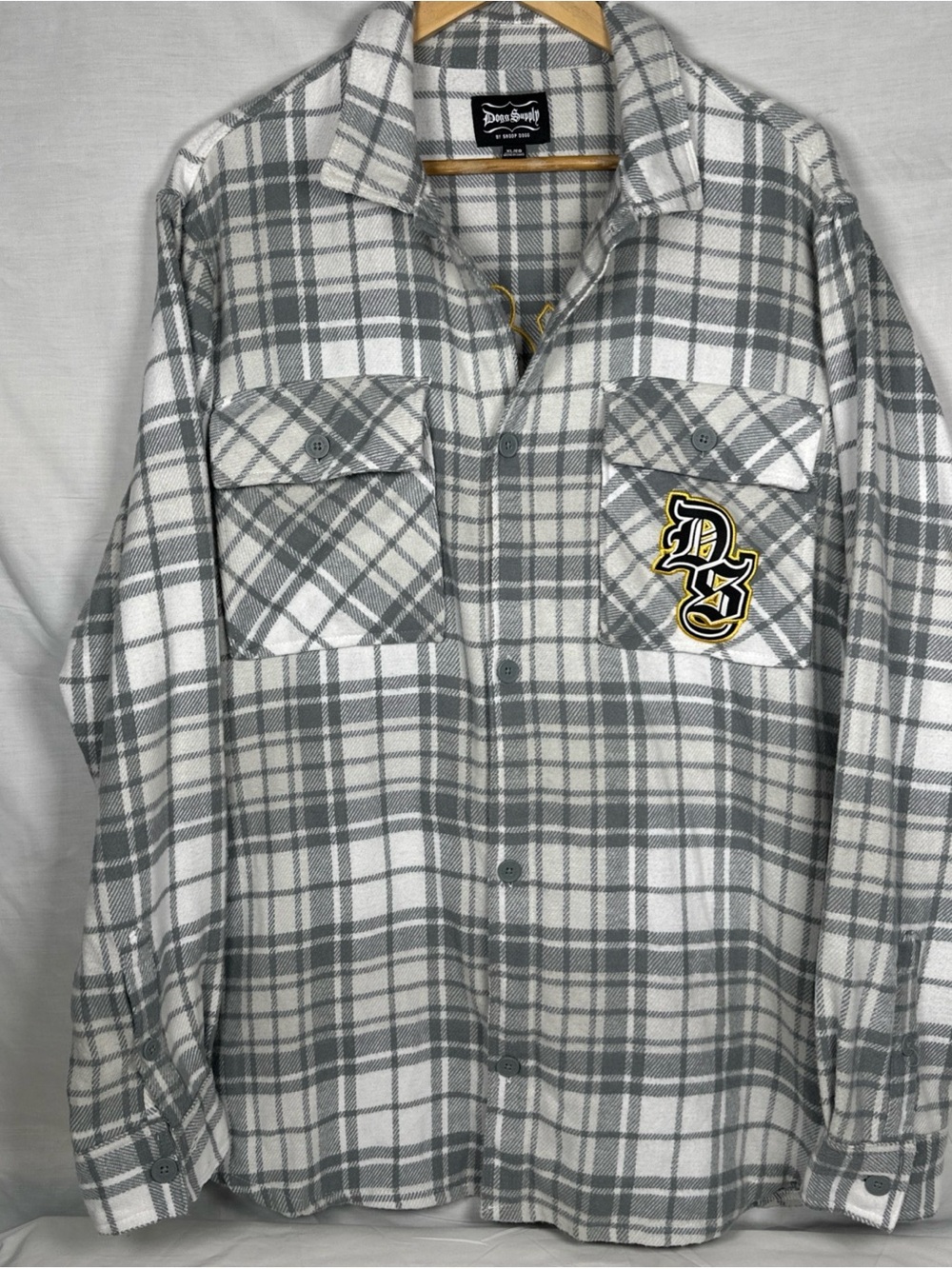 D3 Grey & White Plaid Casual Button-Down Shirt